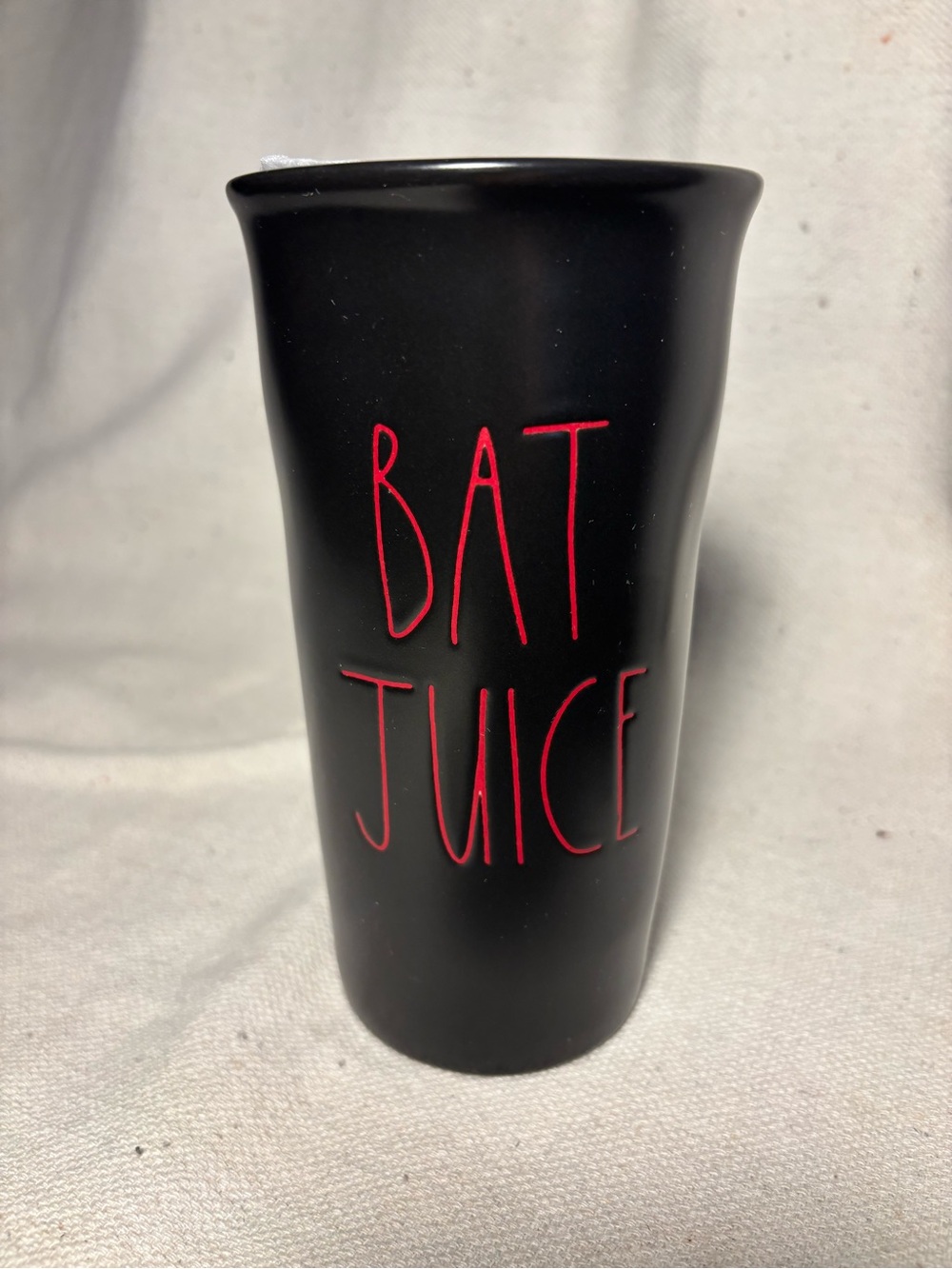 Rae Dunn Black Ceramic Tumbler with Red Lettering